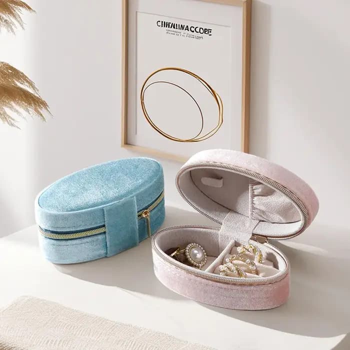 Mini boîte à bijoux Portable ovale rétro en velours
