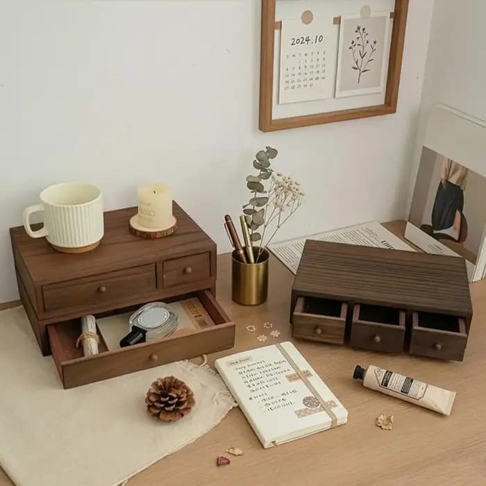 Organisateur de bureau en bois avec tiroir coulissant