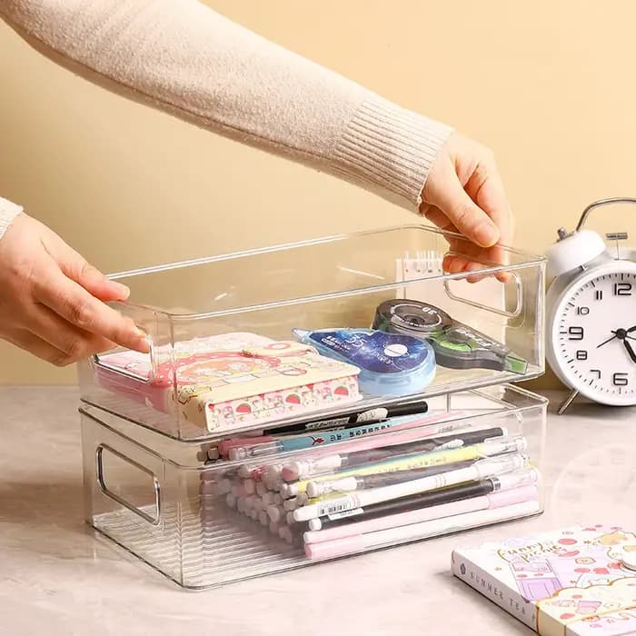 Boîte de rangement en acrylique transparente pour cosmétiques de bureau, masques faciaux et produits de soin, idéale pour dortoir et réfrigérateur
