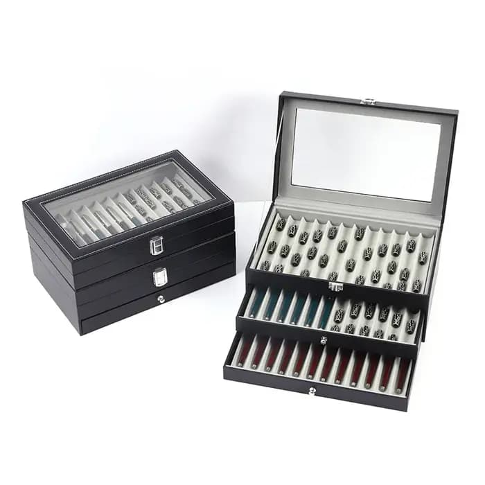 Boîte de rangement anti-poussière pour stylo noir de luxe de grande capacité