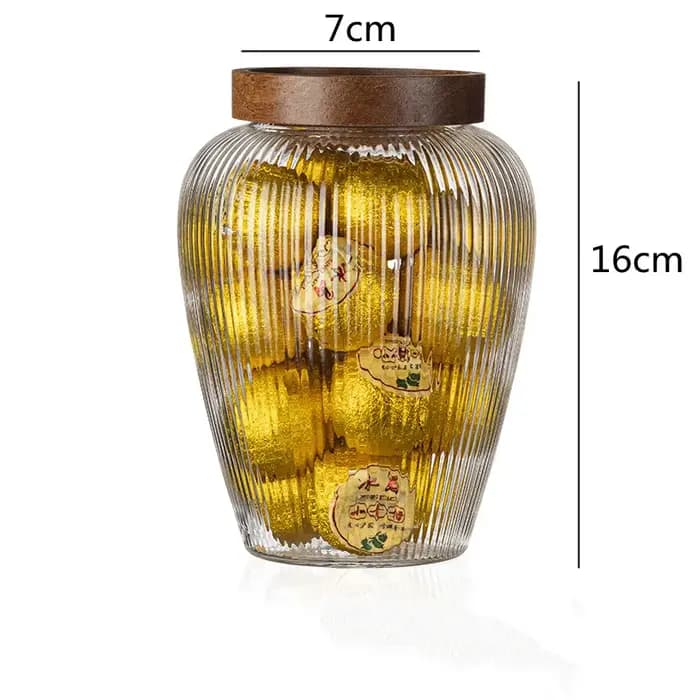 Bocal de rangement en verre avec couvercle en bois d'acacia