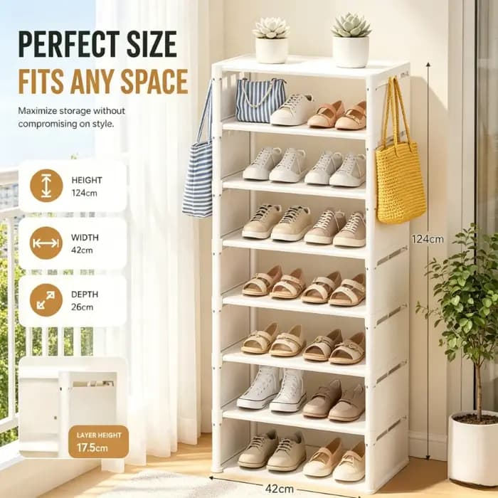 Étagère à chaussures noire à 8 niveaux avec structure métallique