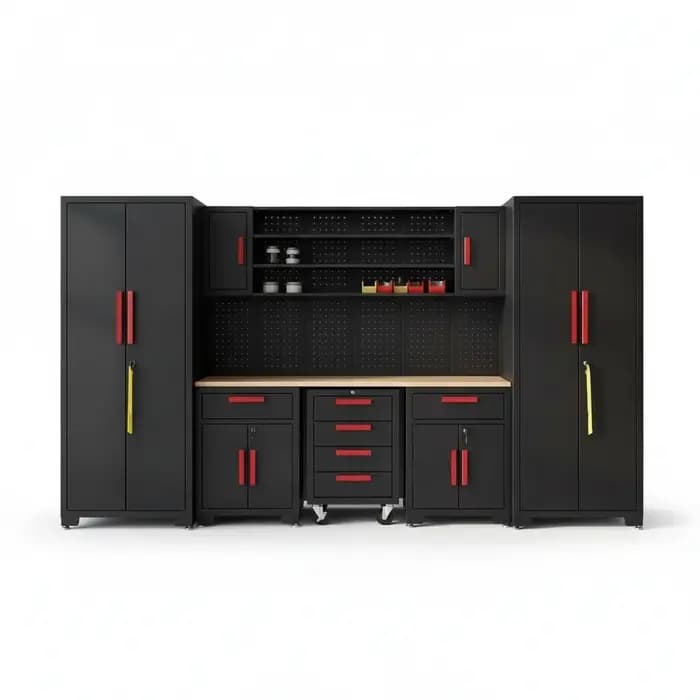 Armoire à outils multifonctionnelle, système de rangement modulaire pour garage de 375 cm/147,64 pouces, établi d'atelier en acier laminé à froid robuste