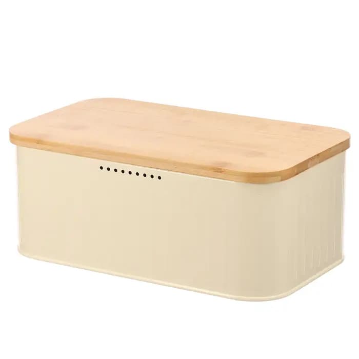 Boîte à pain en métal avec trous de ventilation, récipient de rangement pour le pain, couvercle en bambou, forme carrée, préservation de la fraîcheur