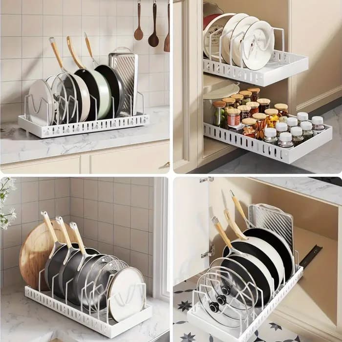 Étagère de rangement pour ustensiles de cuisine et poêles avec boîte