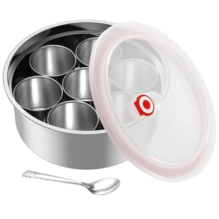 Masala Dabba Boîte à épices Récipient de stockage d'épices en acier inoxydable avec 7 compartiments
