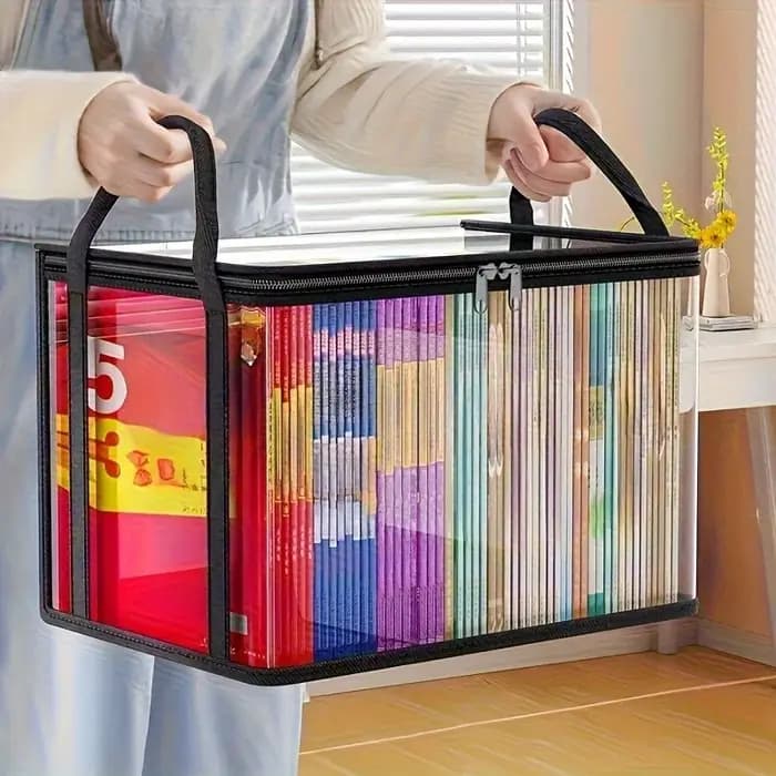 Sac de rangement en PVC avec couvercle rabattable et fenêtre de visualisation - Organisateur rectangulaire durable pour