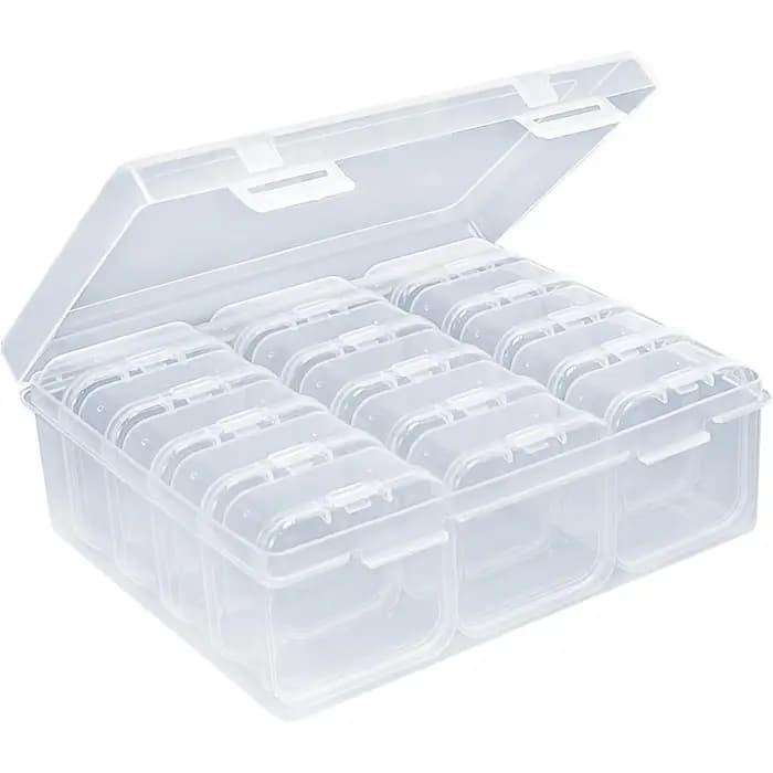 Boîte de rangement en plastique transparente multi-compartiments pour perles — Couvercle à charnière