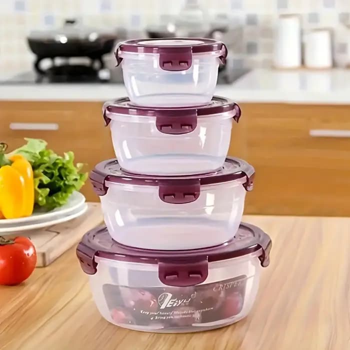 8 pièces/ensemble (4 contenants + 4 couvercles hermétiques) - Boîte de rangement pour légumes et fruits de cuisine