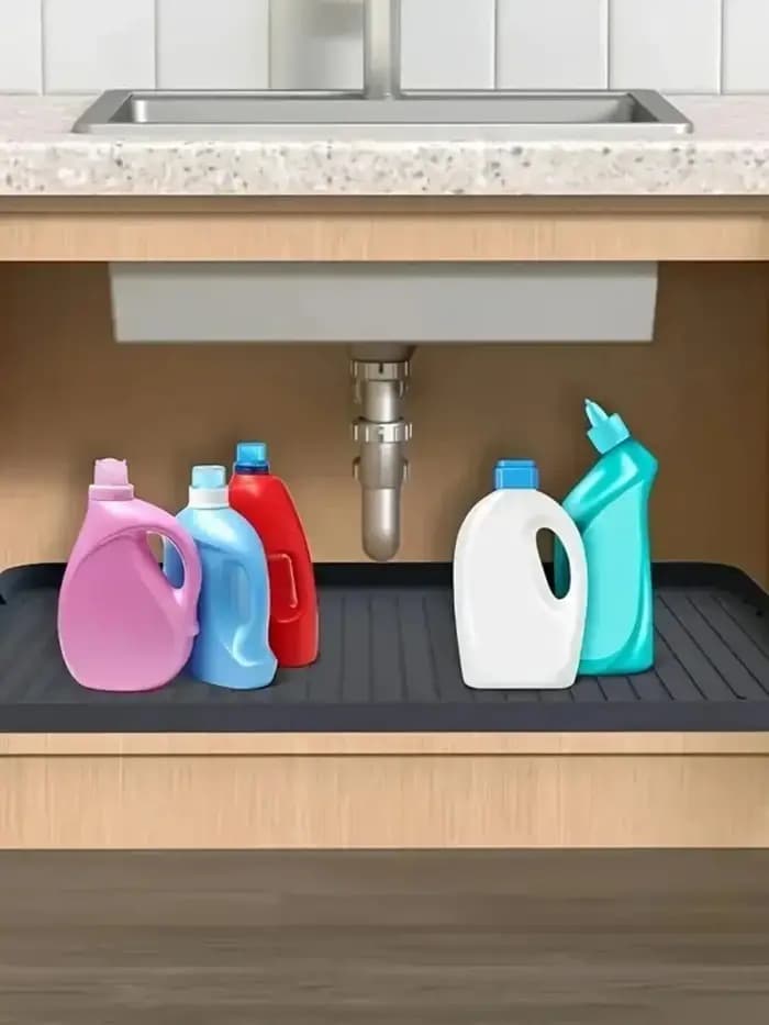 Polymères durables sous évier, doublure d'égouttement étanche pour armoires de cuisine, solution de rangement facile à nettoyer