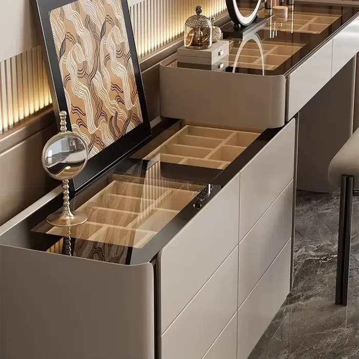 Coiffeuse commode pour ensembles de chambre à coucher vanité moderne avec miroir armoire à bijoux tabouret Console de
