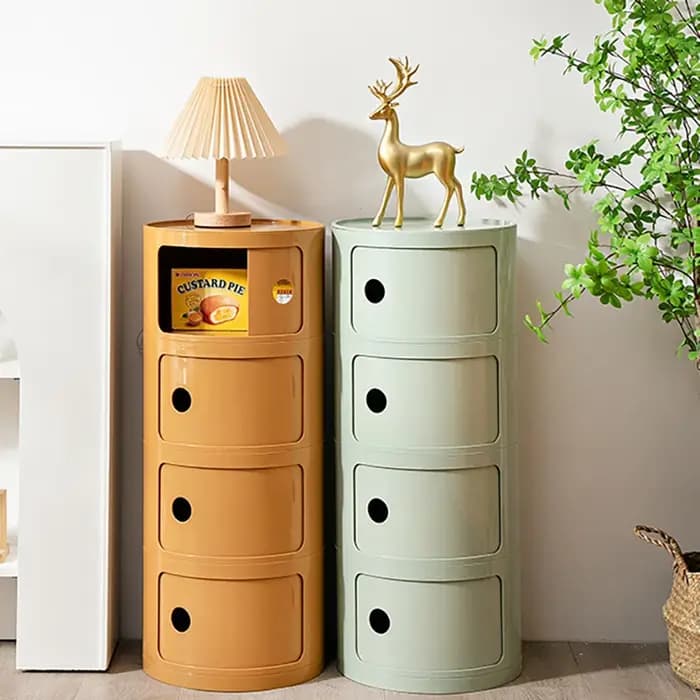 Armoire de chevet ronde, Table de chevet, boîte de rangement en plastique avec tiroirs, Table de chevet pour chambre à coucher, salon, organisateur de décoration