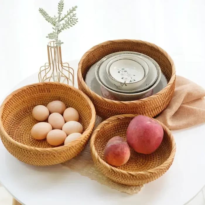 Ensemble de paniers de rangement ronds en rotin