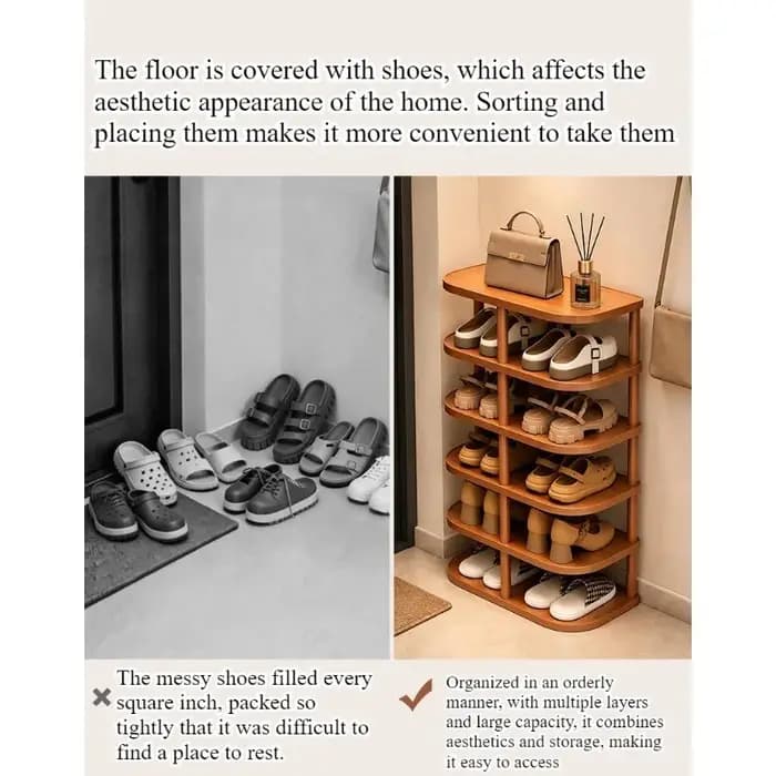 Meuble à chaussures d'entrée multi-niveaux, étroit et compact, idéal pour la location, rangement simple pour chaussures d'intérieur.