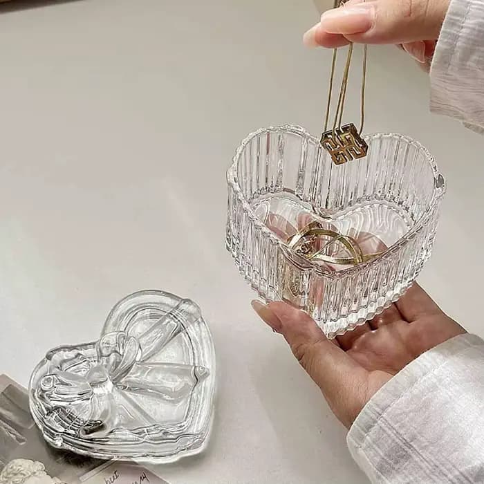 Boîte de rangement de bijoux en verre cristal avec nœud papillon