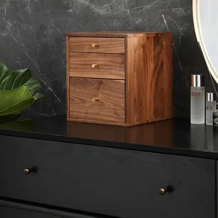 Armoire de rangement à tiroirs anti-poussière à 3 couches en noyer noir