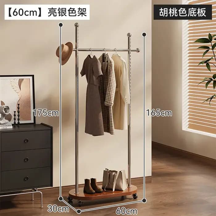 Porte-manteaux d'entrée moderne en métal sur roulettes avec étagère d'angle pour vêtements et chauss