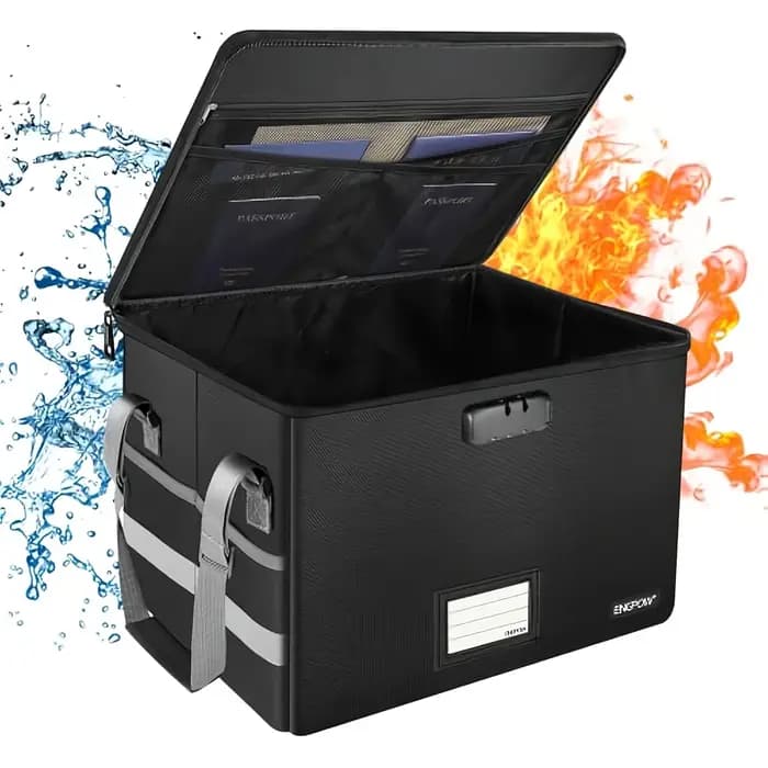 Boîte de rangement pliable imperméable et ignifuge, grande capacité, verrouillable, pour documents importants
