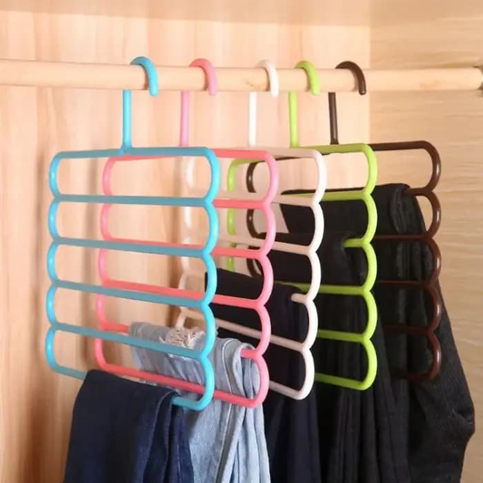 Organisateur de rangement pour pantalons et foulards à 5 niveaux coloré pour armoire domestique