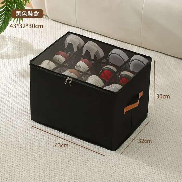 Organisateur de chaussures en tissu, bac de rangement de chaussures pliable avec couvercle transpare