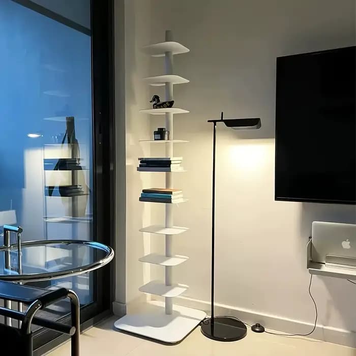 1 étagère d'angle rotative en métal blanc – Présentoir peu encombrant à 9 couches