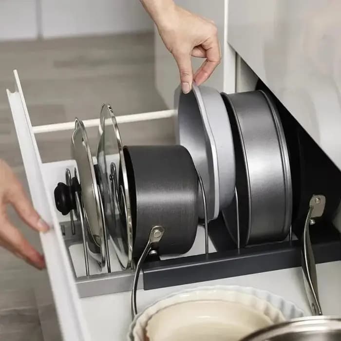 Support de rangement rétractable à 7 compartiments pour casseroles