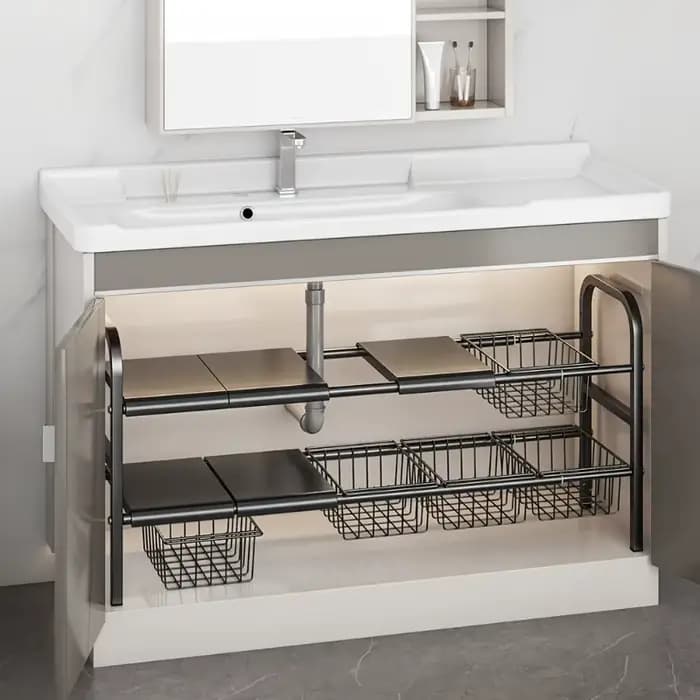 Organisateurs de sous évier de cuisine multi-usages, étagère d'armoire extensible, évaluation du sto