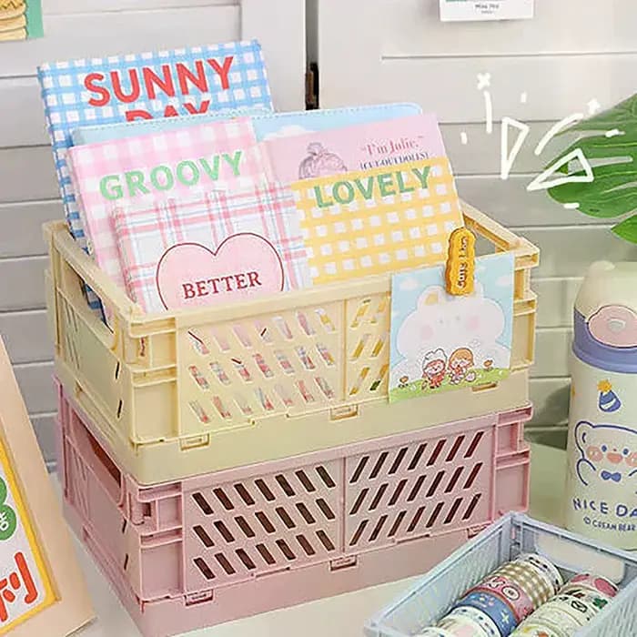 Caisse pliable en plastique, boîte de rangement pliable, panier, conteneur cosmétique, support de bureau, boîte de rangement pour la maison, le bureau et l'école