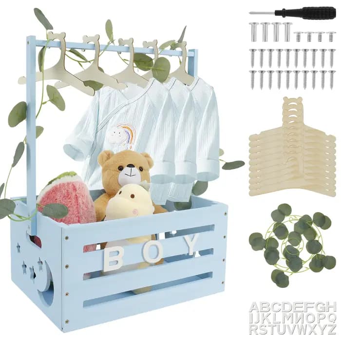 Panier de rangement en bois pour fête prénatale