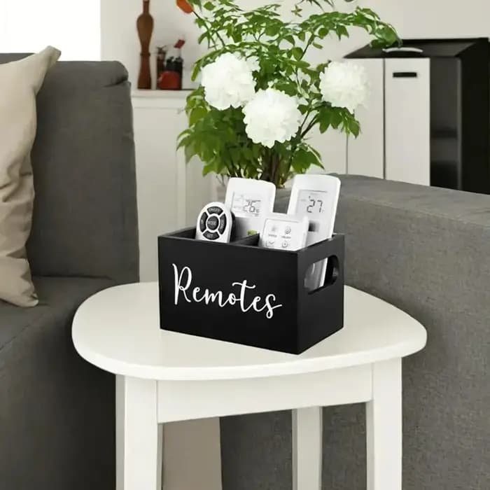 Boîte de rangement en bois pour télécommande, avec séparateurs, organisateur de maquillage, sachet de thé, boîte de rangement de paquets de café