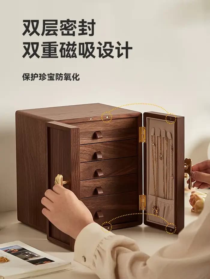 Boîte à bijoux en bois de grande capacité