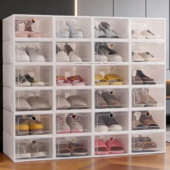 Boîte à chaussures empilable 6/12 pièces avec porte rabattable-convient au dortoir familial