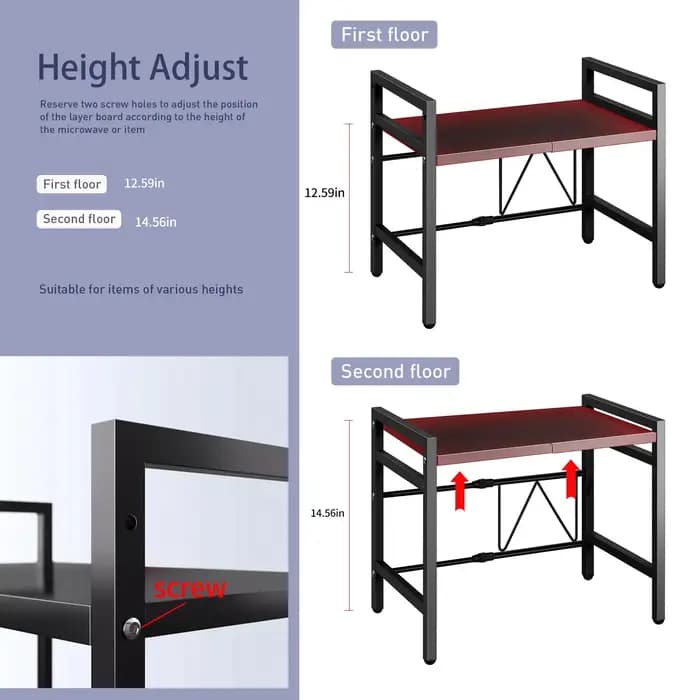 Organisateur d'étagère pour micro-ondes extensible de 42 à 64 cm