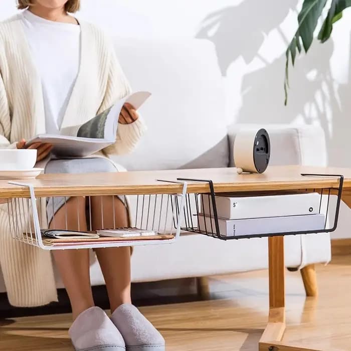 Étagère suspendue en fer sans perçage pour armoire de cuisine et séparateur de rangement sous table