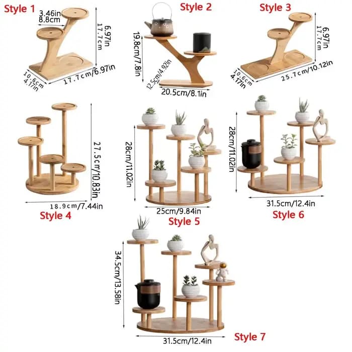 Étagère en bambou support de fleurs de bureau multicouche en forme de branche d'arbre