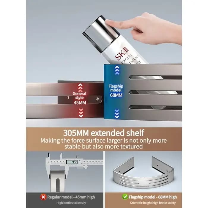 Étagère de salle de bain en aluminium sans perceuse