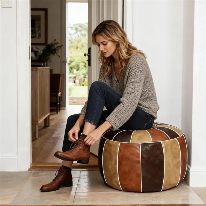 A76X-Pouf de rangement marocain en similicuir non rembourré