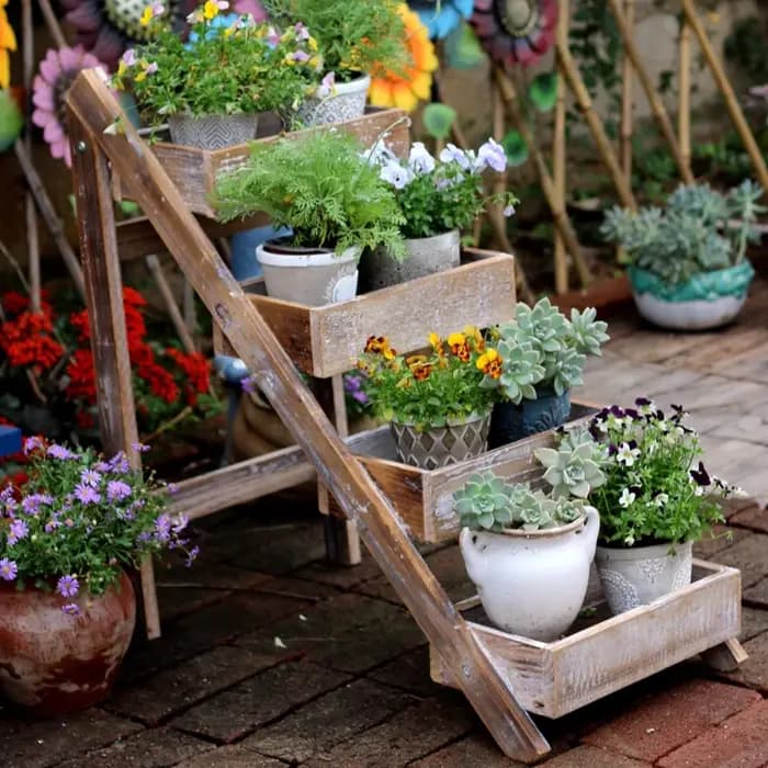 Support pour plantes à plusieurs niveaux en bois