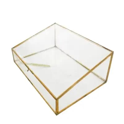 Boîte de Rangement Polygonale en Verre Latéral en Cuivre Vintage