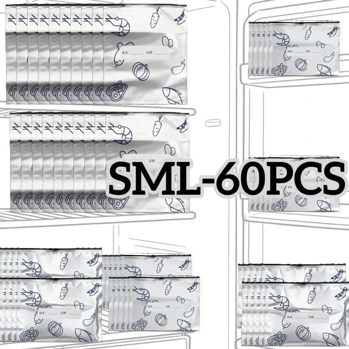 Sacs de rangement en papier d'aluminium, 10/60 pièces, organisateurs scellés pour congélateur, emballage alimentaire, garde-manger réutilisable, sac anti-odeur, essentiel de cuisine