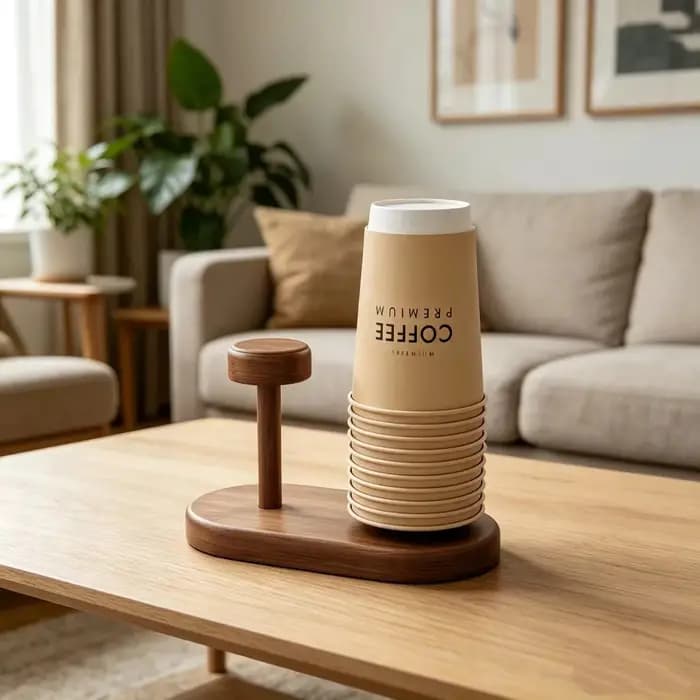 Un support de rangement en bois pour gobelets en papier à faire soi-même, armoire de rangement pour bar à café, comptoir, distributeur de gobelets en papier jetables, articles ménagers