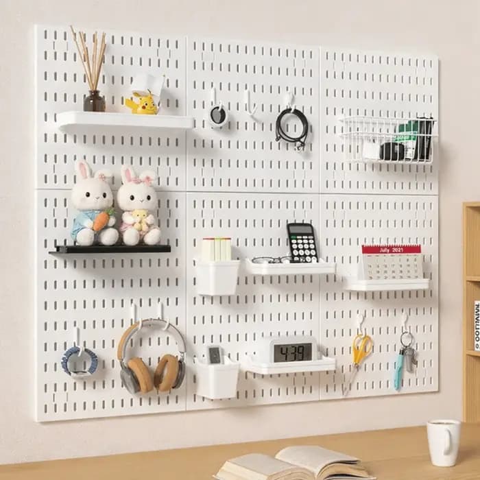 Panneau de rangement mural avec crochets, panneau perforé pour économiser de l'espace, organisateur de rangement DIY pour cuisine, chambre, salle de bain, bureau