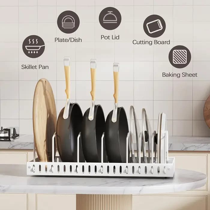Étagère de rangement pour ustensiles de cuisine et poêles avec boîte