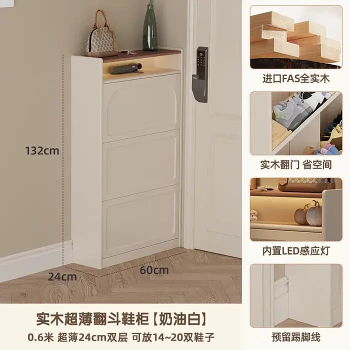 Meuble à chaussures en bois massif, ultra-étroit, pour entrée de maison, petit appartement, porche,