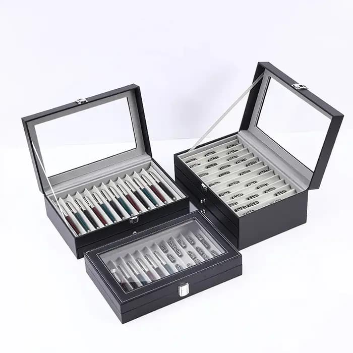 Boîte de rangement anti-poussière pour stylo noir de luxe de grande capacité