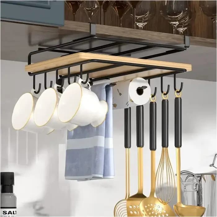 Support organisateur suspendu sous placard de cuisine avec crochet