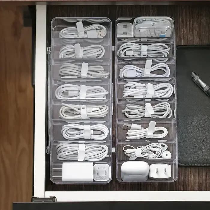 Boîte de rangement de câbles de données en plastique transparent