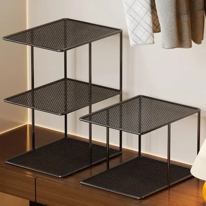 Étagère de rangement empilable en métal maillé à plusieurs niveaux pour armoire