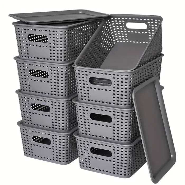 Paniers de rangement en plastique modernes avec couvercle empilable