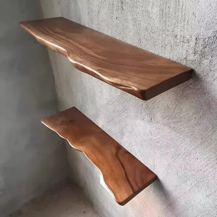 Étagère flottante en bois massif - Planche murale de présentation et de rangement pour salon/bureau